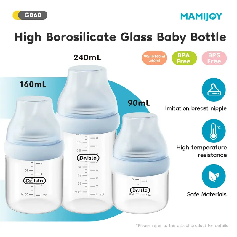 Biberon verre MAMIJOY incliné en forme de sein anti-coliques