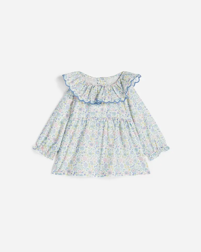 Blouse bébé Marguerite turquoise fleurie