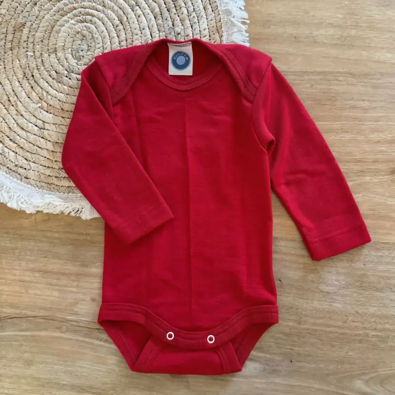 Body à manches longues en laine et soie Cosilana - Rouge