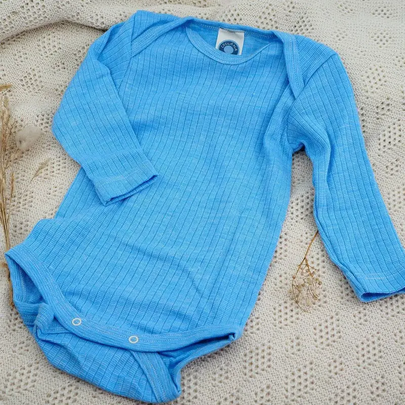Body à ML en laine, soie et coton bio Cosilana - Bleu
