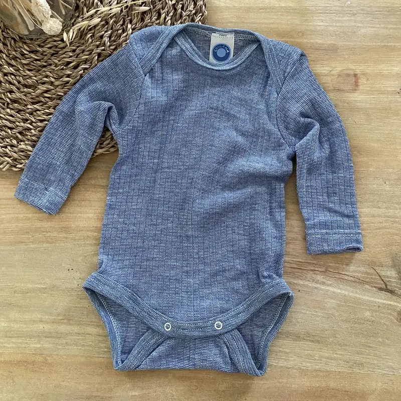 Body à ML en laine, soie et coton bio Cosilana - Denim