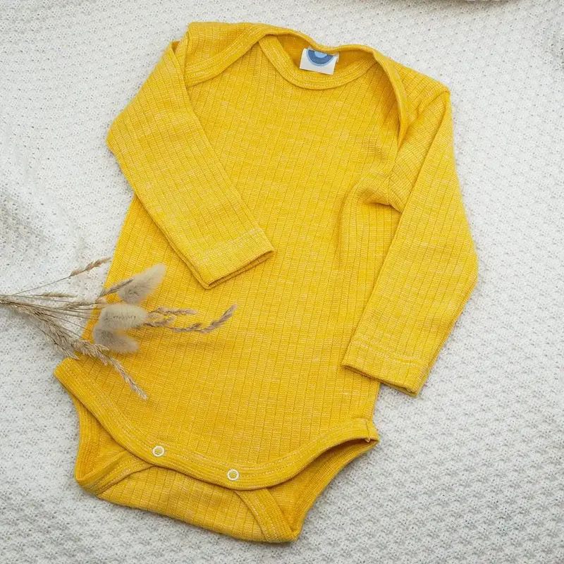 Body à ML en laine, soie et coton bio Cosilana - Jaune