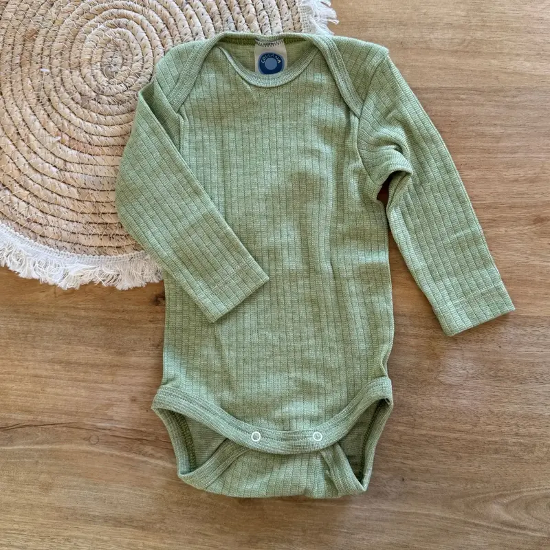 Body à ML en laine, soie et coton bio Cosilana - Vert