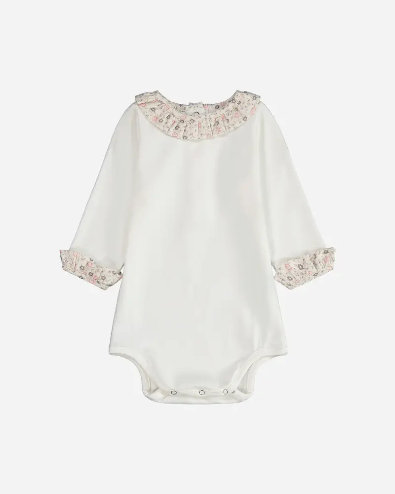 Body bébé blanc fleuri gris et rose
