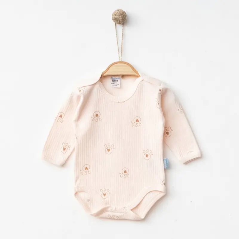 Body bébé Côtelé rose pastel et petites pattes (1, 3, 6, 9 et 12 mois)
