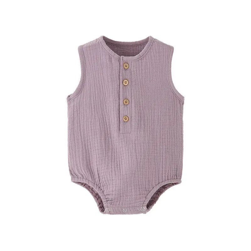 Body bébé été 100% coton lin sans manches - grenouillère légère doux garçon/fille