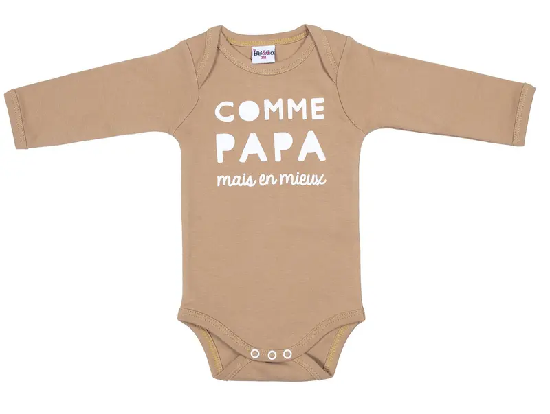Body manches longues bébé « Comme Papa mais en mieux » – Camel – 3 mois