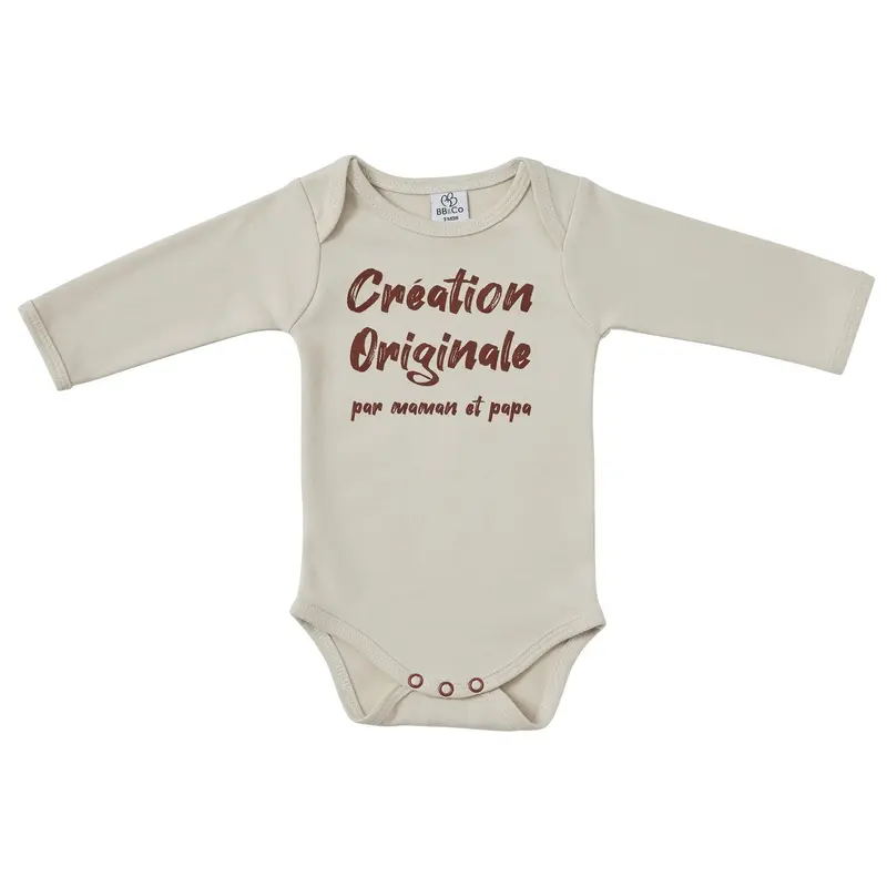 Body manches longues bébé « Création Originale » – Sable – 3 mois