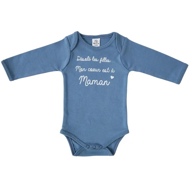 Body manches longues bébé « Mon cœur est à Maman » – Pierre Bleue – 3 mois