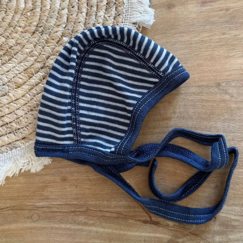 Bonnet en laine et soie Cosilana - Rayé bleu