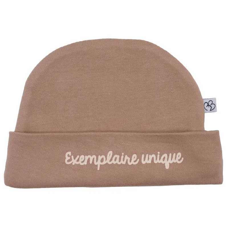 Bonnet Naissance bébé “Exemplaire unique” Mocha