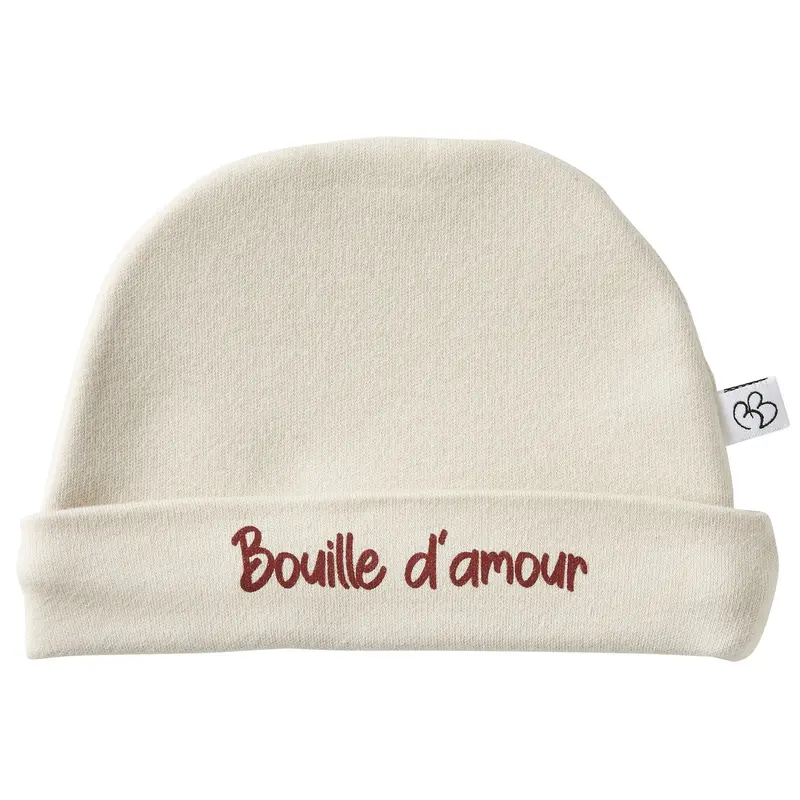 Bonnet Naissance “Bouille d'amour" Sable