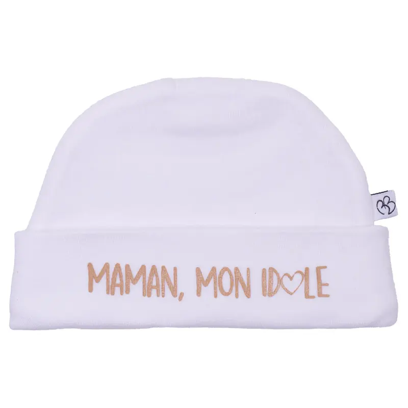 Bonnet Naissance “Maman mon idole" blanc