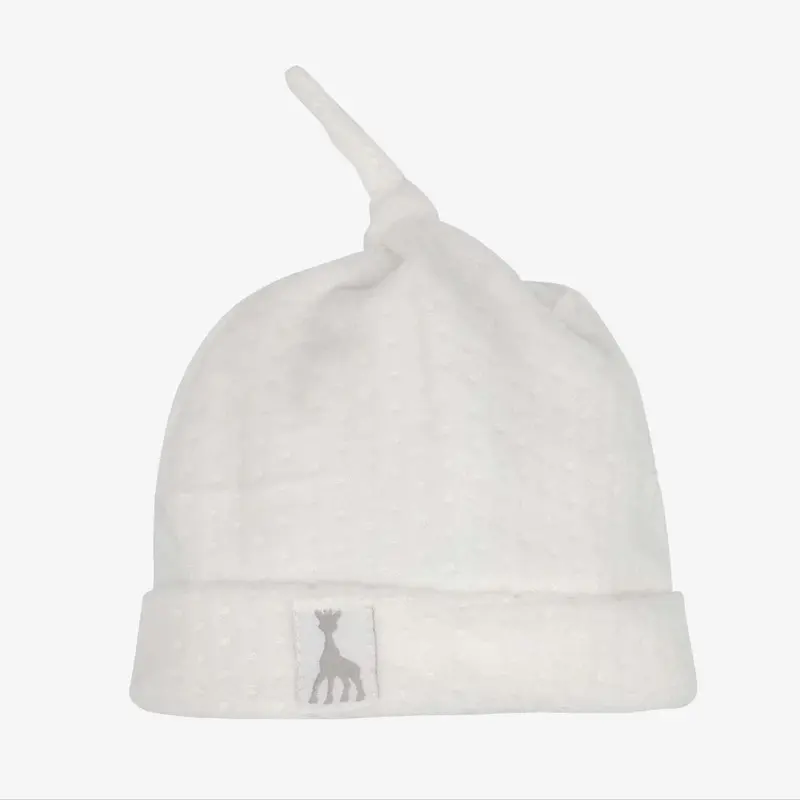 Bonnet naissance velours jacquard - Beige