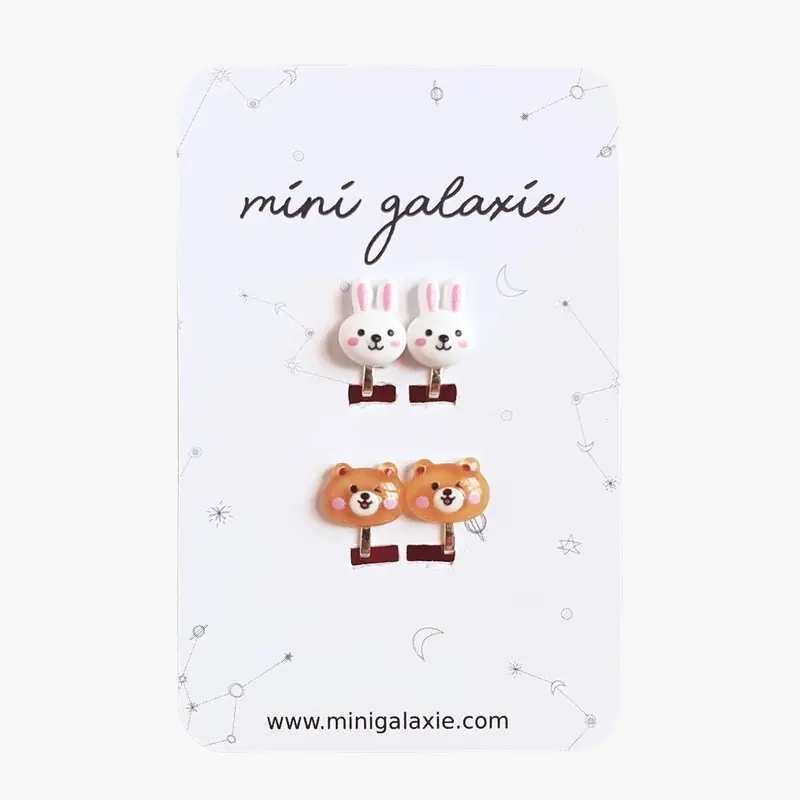 Boucles d’oreilles clips Lapins & Ours - Mini Galaxie