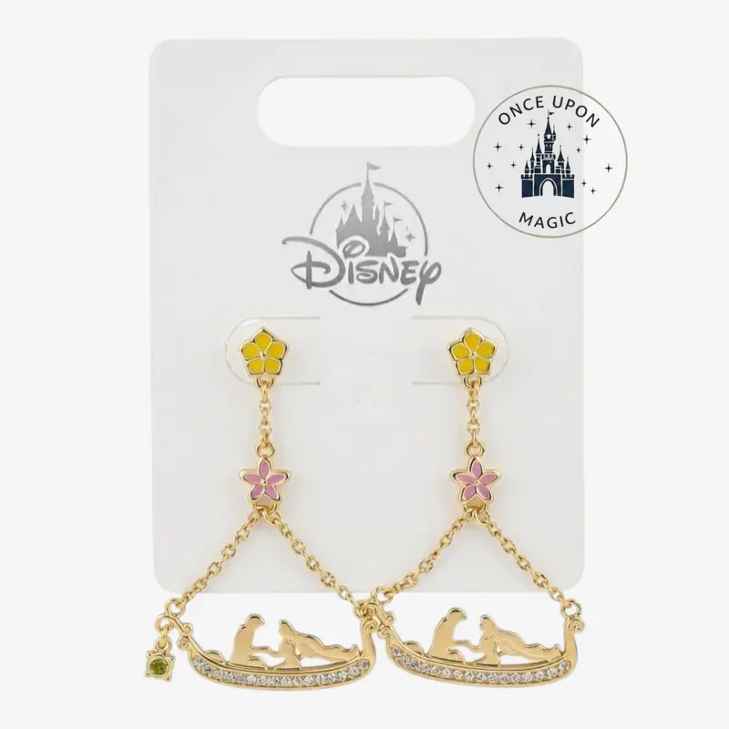 Boucles d’Oreilles Pendantes Raiponce & Flynn Rider Barque Dorées Strass Disney — Disneyland Paris