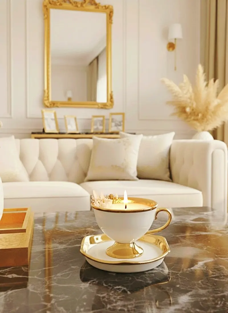 Bougie parfumée bohème dans une tasse à café