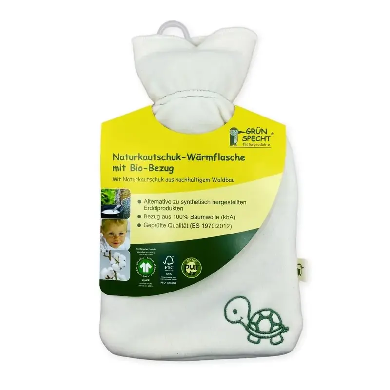 Bouillotte en latex avec housse en coton bio pour enfants Grünspecht