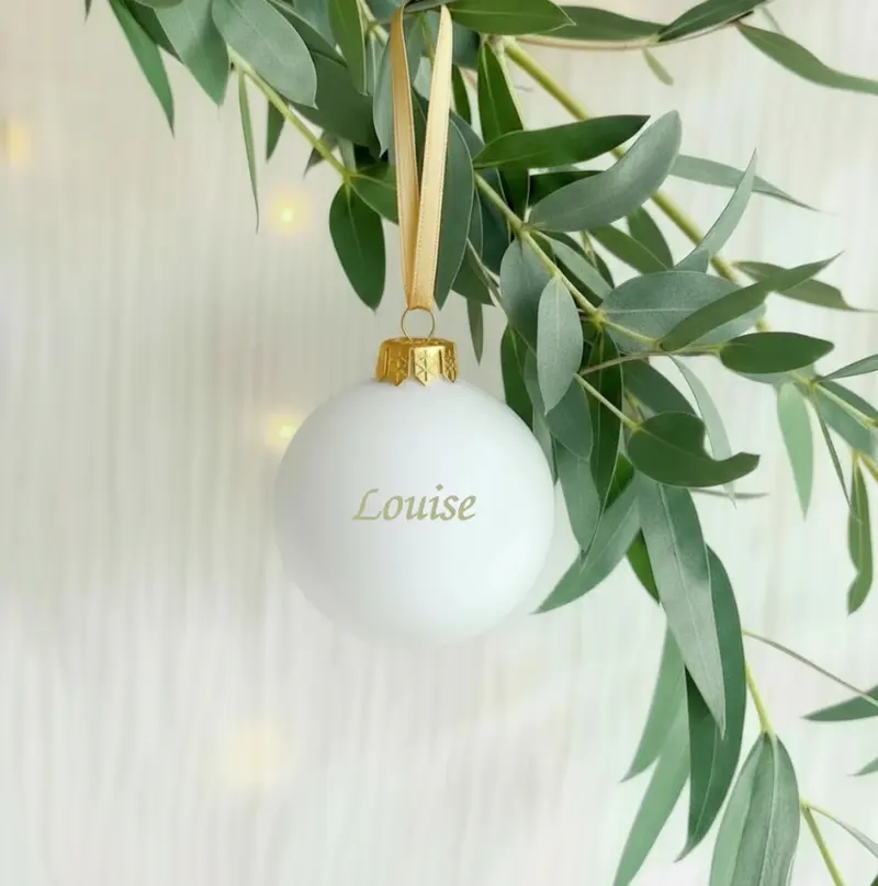 🎄 Boule de Noël blanc ivoire personnalisée en verre