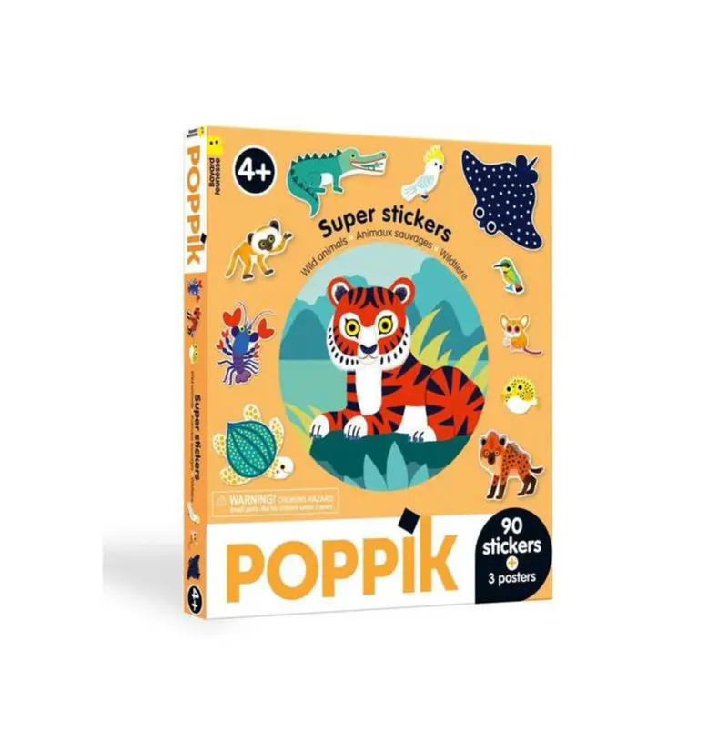 Box de 90 stickers repositionnables - Animaux sauvages - Dès 3 ans - Poppik