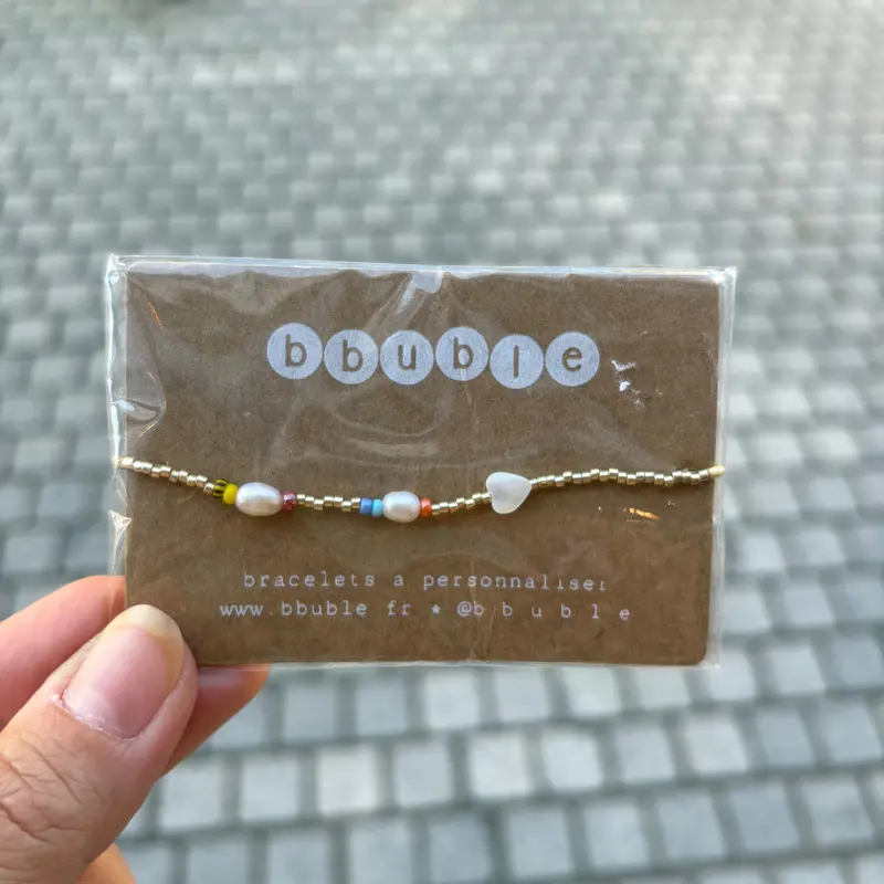 Bracelet de cheville Cœur Nacre en perles Miyuki doré - Bbuble