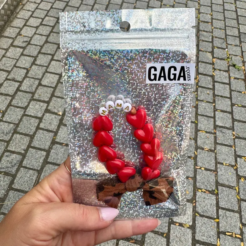 Bracelet femme - Maxi Coeur et noeud léopard (coloris au choix) - Mama en blanc / doré - Gaga
