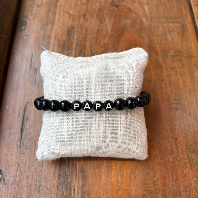 Bracelet Papa ou Dad - Perles Noires- Gaga