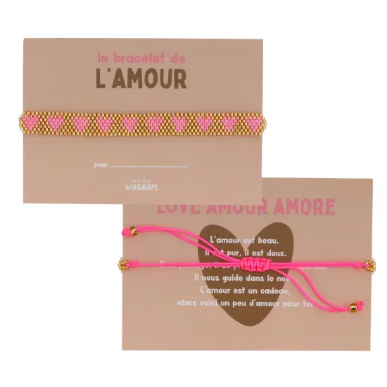 Bracelet perles doré - Coeur rose - Atelier Wagram