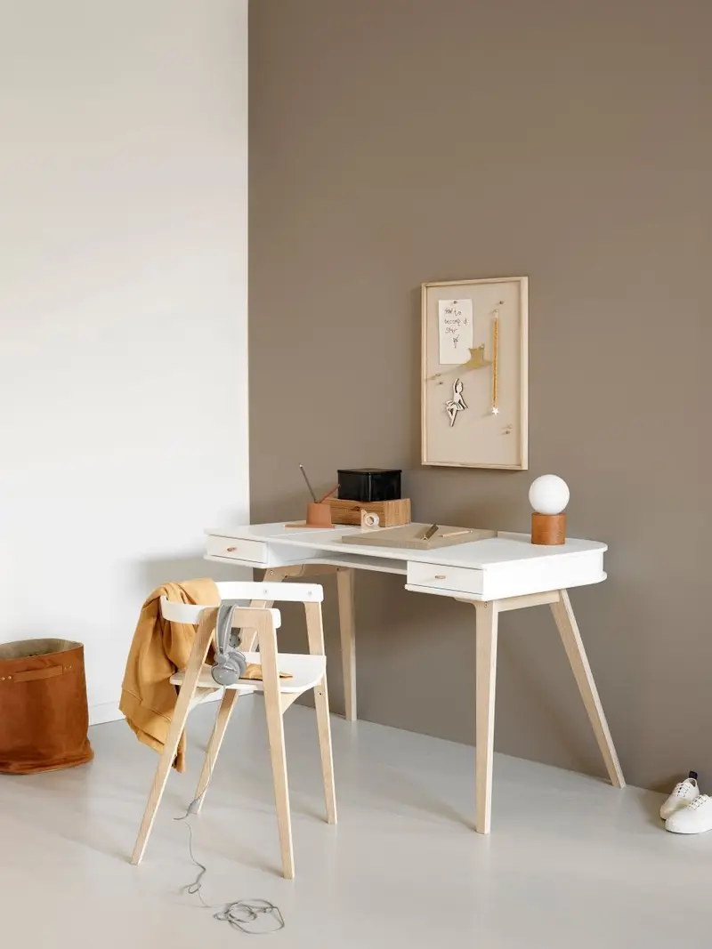 Bureau Wood 66 cm, Blanc/Chêne