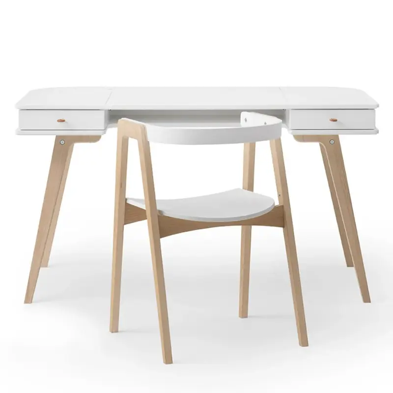 Bureau Wood 66 cm & Chaise Wood Avec Accoudoirs, L'ensemble, Blanc/Chêne