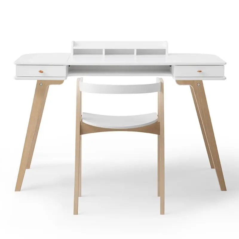 Bureau Wood 72,6 cm & Chaise Wood Avec Accoudoirs, L'ensemble, Blanc/Chêne