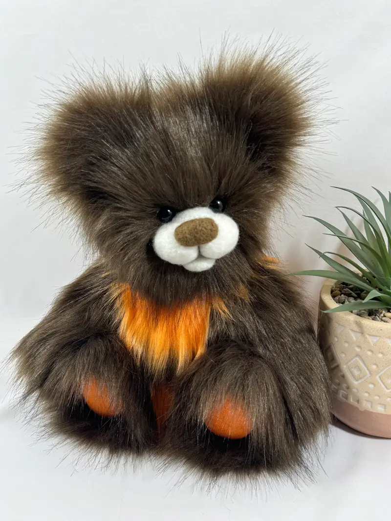 Cachou – Ours de collection brun et orange fait main – 30 cm
