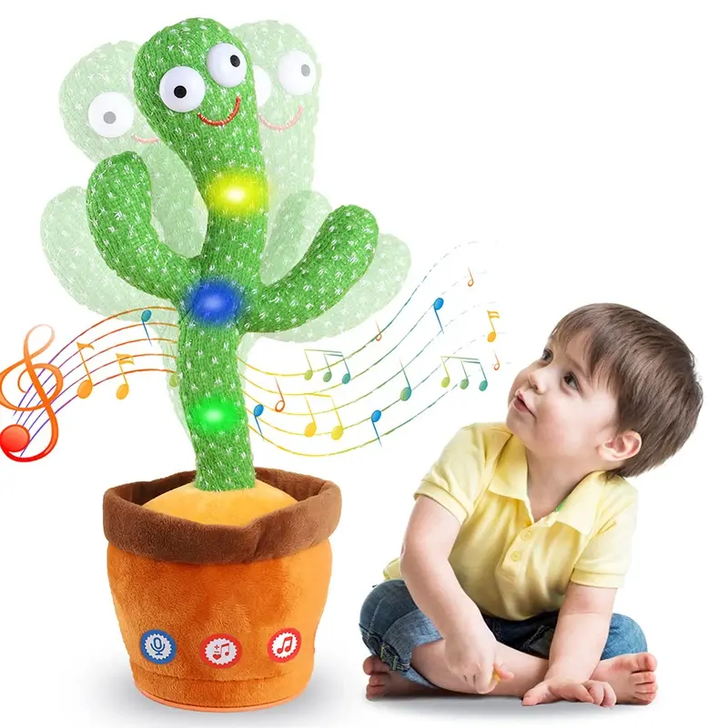 Cactus dansant parlant interactif pour enfant - peluche électronique lumineuse décoration