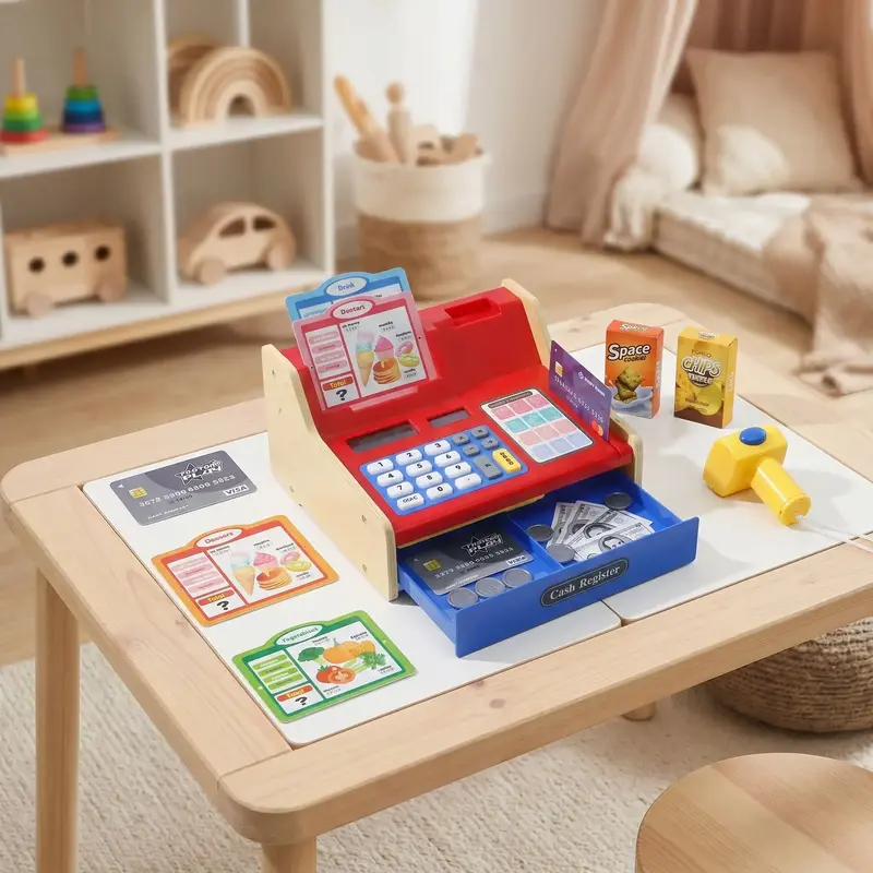Caisse Enregistreuse Enfant Bois | Scanner Lumineux & Sonore
