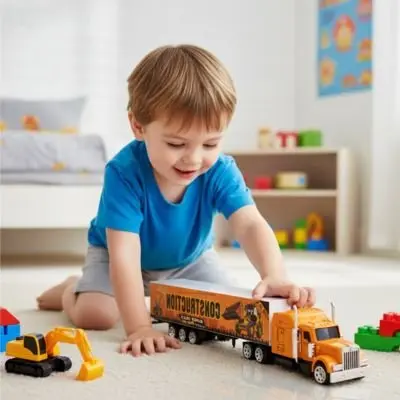 Camion jouet transporteur enfant avec remorque