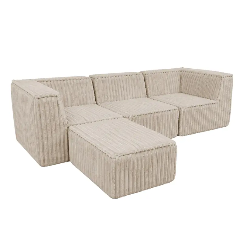 Canapé modulable 3 places déhoussable avec méridienne - Fourrure côtelée - 90x262 cm