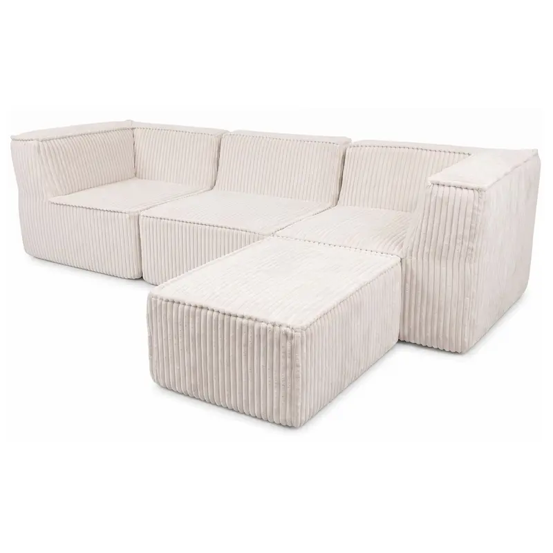Canapé modulable 3 places déhoussable avec méridienne - Velours côtelé - 90x262 cm