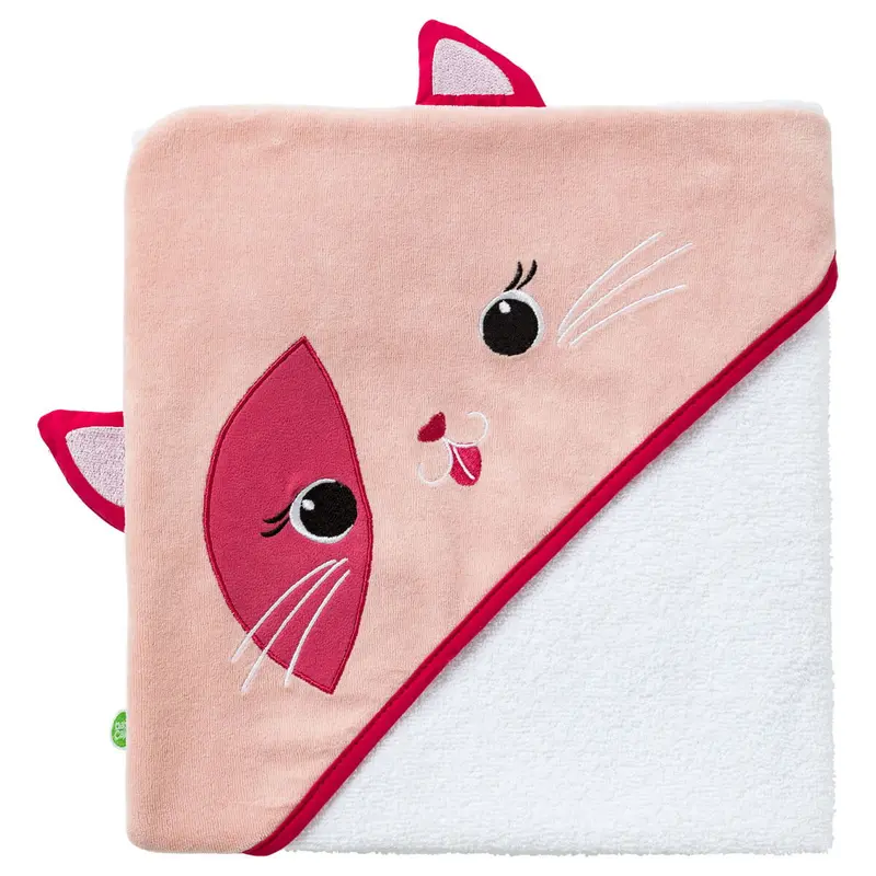 Cape de bain bébé ludique Chat - Sortie de bain bébé 75x75 cm