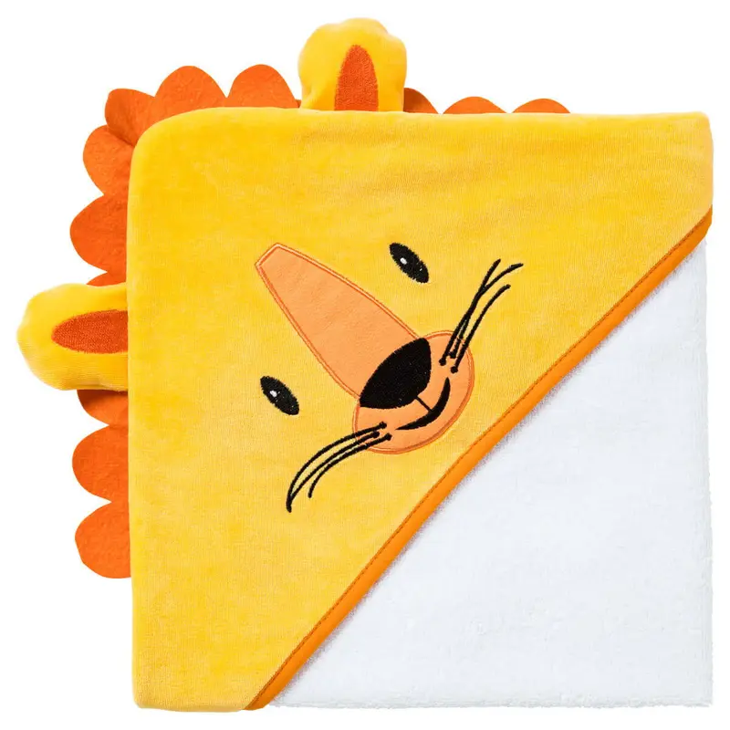 Cape de bain bébé ludique Lion - Sortie de bain bébé 75x75 cm