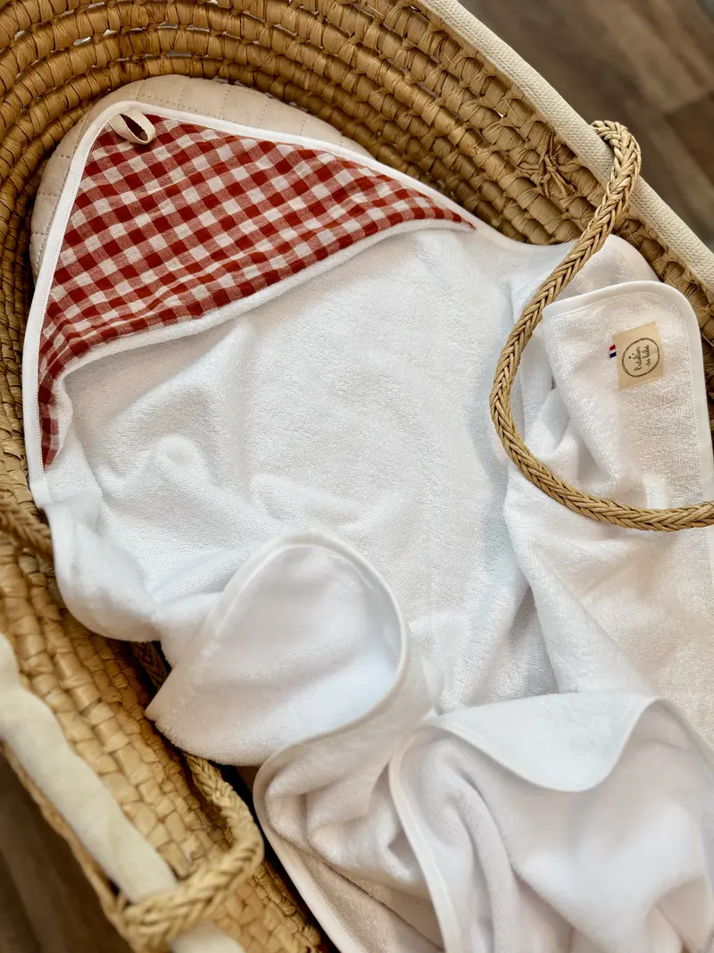 Cape de bain bébé personnalisée en éponge de bambou et gaze de coton-Vichy  – Fabrication française (Copie) (Copie) (Copie)