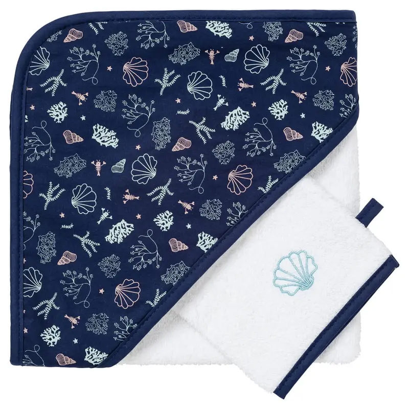 Cape de bain bébé Seaside Romance - Sortie de bain bébé 70x70 cm + gant de toilette