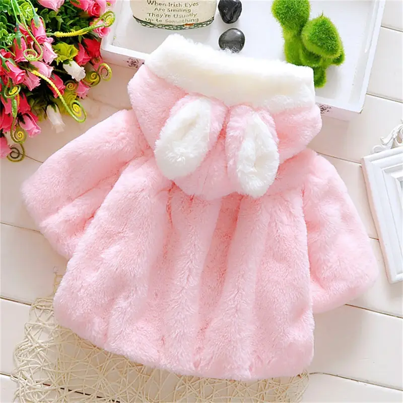 Cape poncho bébé laine polaire oreilles - veste chaude fille automne hiver