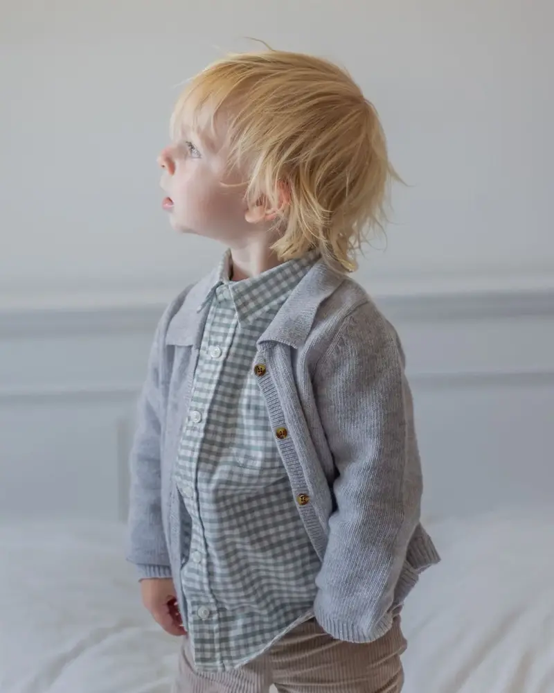 Cardigan bébé col polo en laine et cachemire perle moucheté