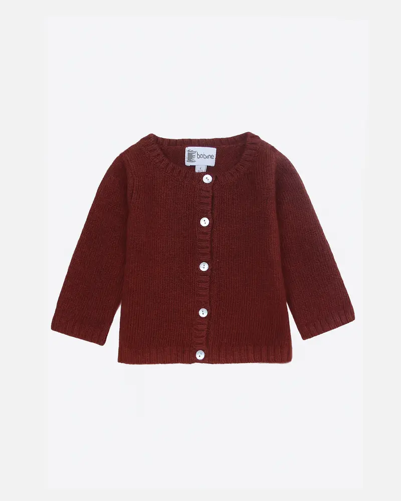 Cardigan en laine et cachemire col rond rouge vin