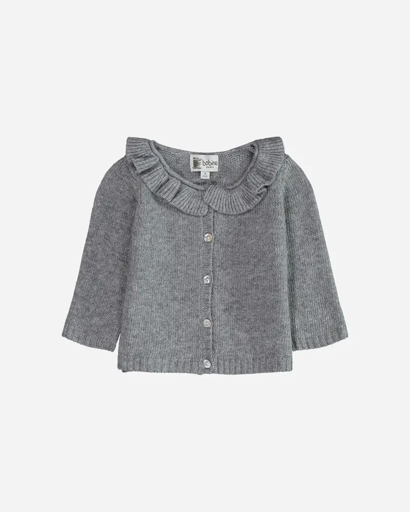 Cardigan en laine et cachemire col volanté gris