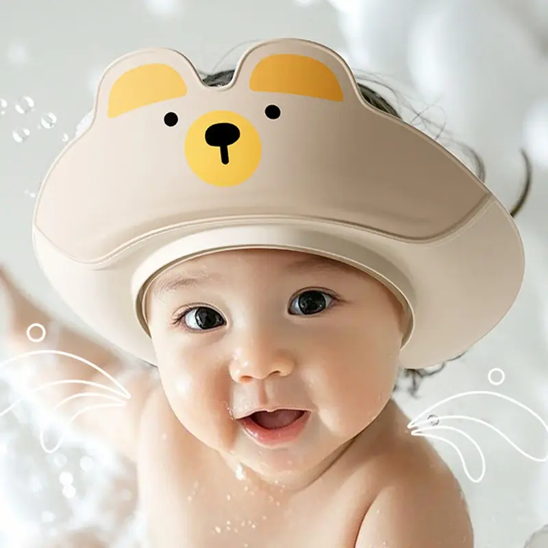 Casquette de bain bébé réglable Mybooni — Protection shampoo yeux et oreilles motif dinosaure