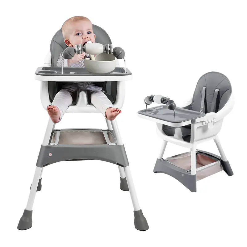 Chaise haute bébé convertible portable double plateau et barre jouets