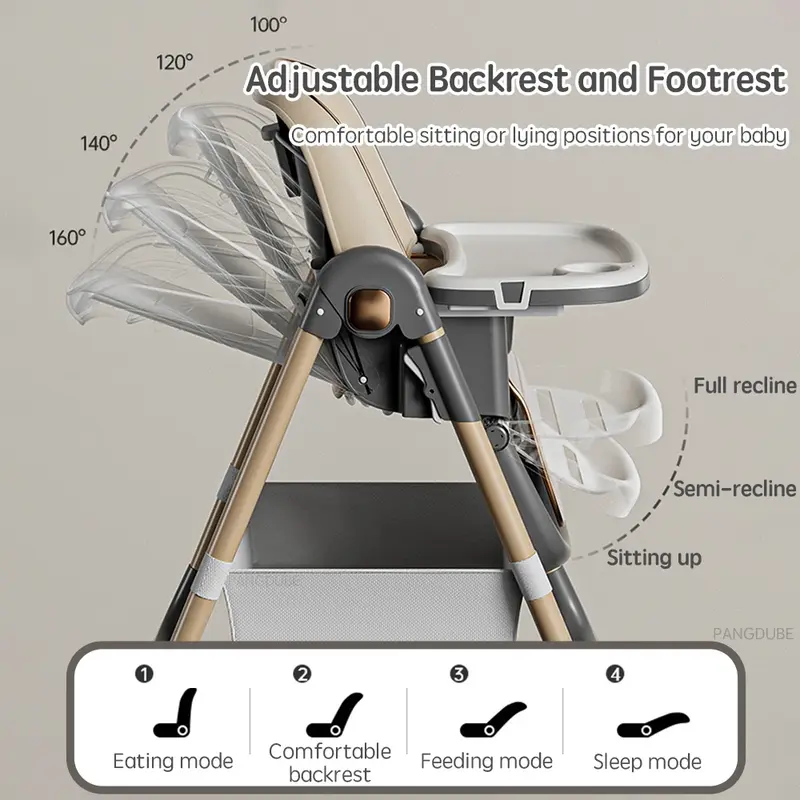 Chaise haute bébé PANGDUBE réglable avec roulettes - pliante et inclinable
