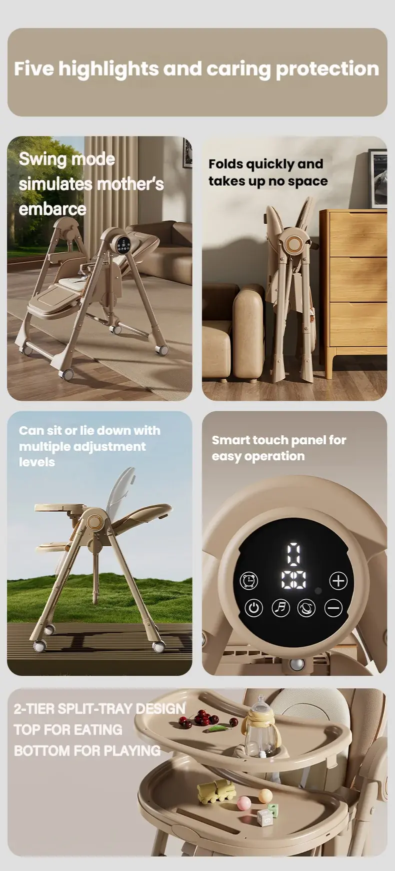 Chaise haute électrique bébé multifonction - balancelle et chaise repas avec télécommande