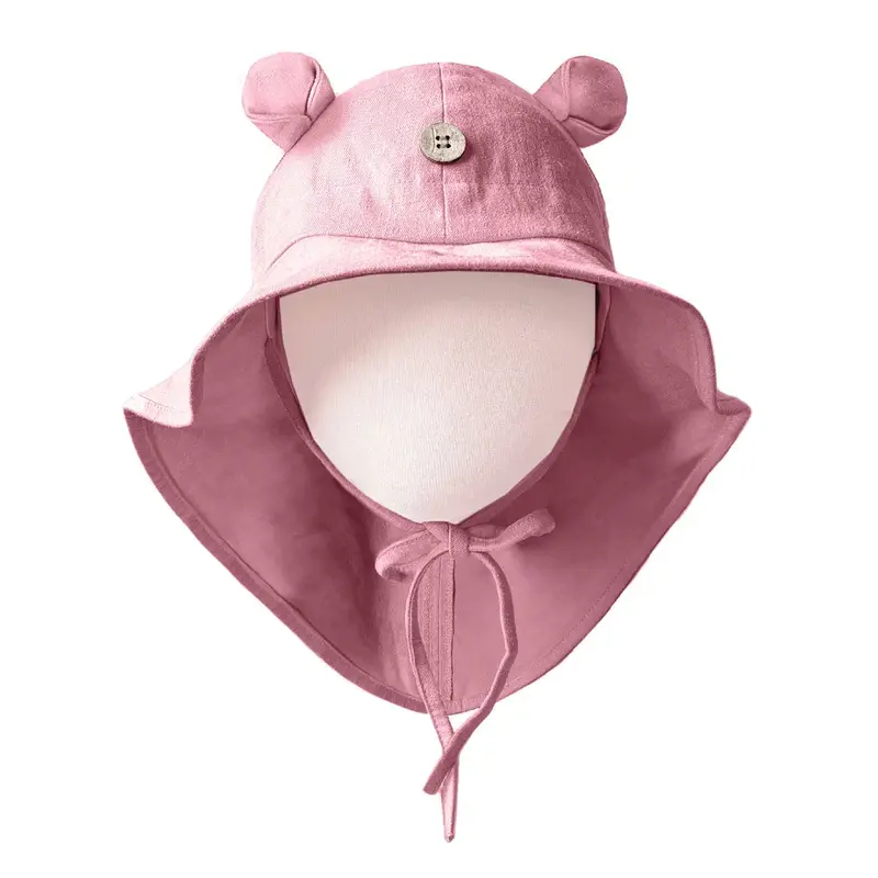Chapeau de soleil évolutif en chanvre & coton bio Manymonths - Teddy Strawberry Milk